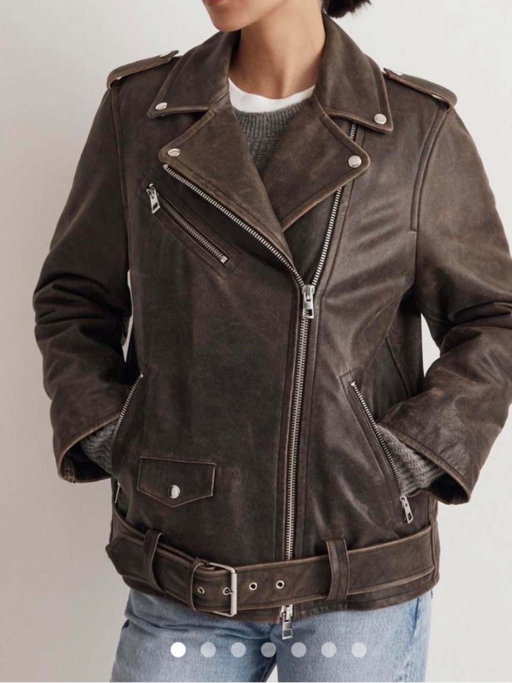 Women’s Madewell Leather Moto Jacket - Dark Brown/grey color